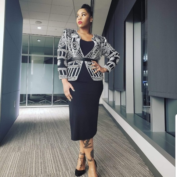 Vintage Jackets & Blazers - Black and white sequined vintage blazer